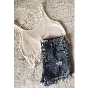 High rise denim shorts